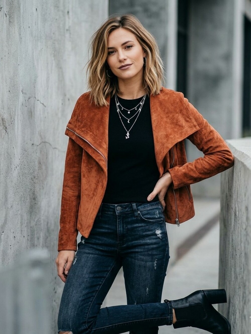 SL8 Vegan leather Faux Suede Moto Jacket - Luxe in Rust Orange- Small